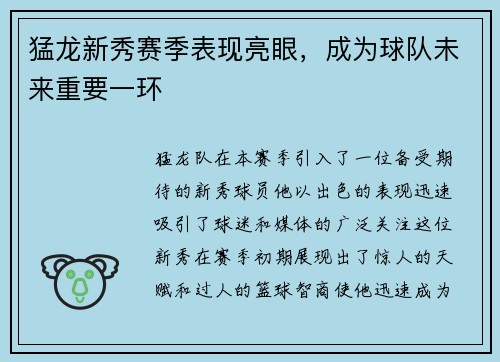猛龙新秀赛季表现亮眼，成为球队未来重要一环